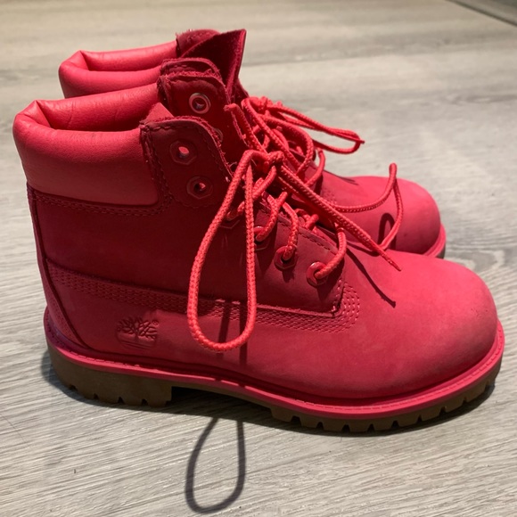 Timberland Youth Pink Red Rose Lace Up Waterproof Boots Size 1 - Picture 3 of 11